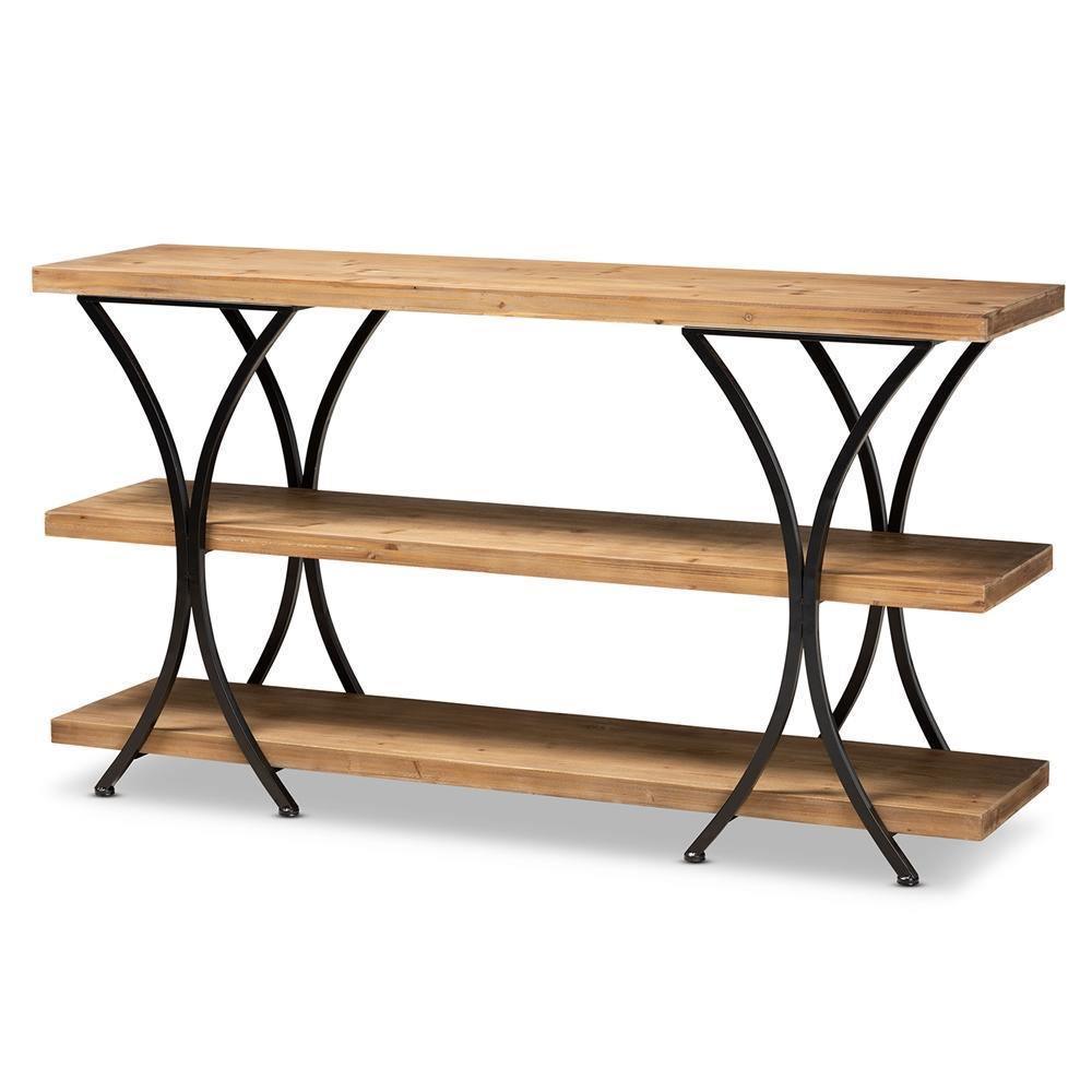 Terrell Modern Rustic and Industrial Natural Brown Finished Wood and Black Finished Metal Console Table FredCo