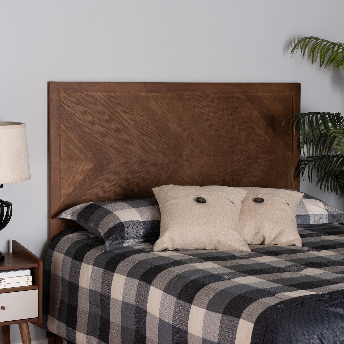 Terrian Classic and Traditional Ash Walnut Finished Wood Queen Size Headboard FredCo