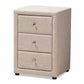 Tessa Modern and Contemporary Beige Fabric Upholstered 3-Drawer Nightstand FredCo