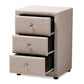Tessa Modern and Contemporary Beige Fabric Upholstered 3-Drawer Nightstand FredCo
