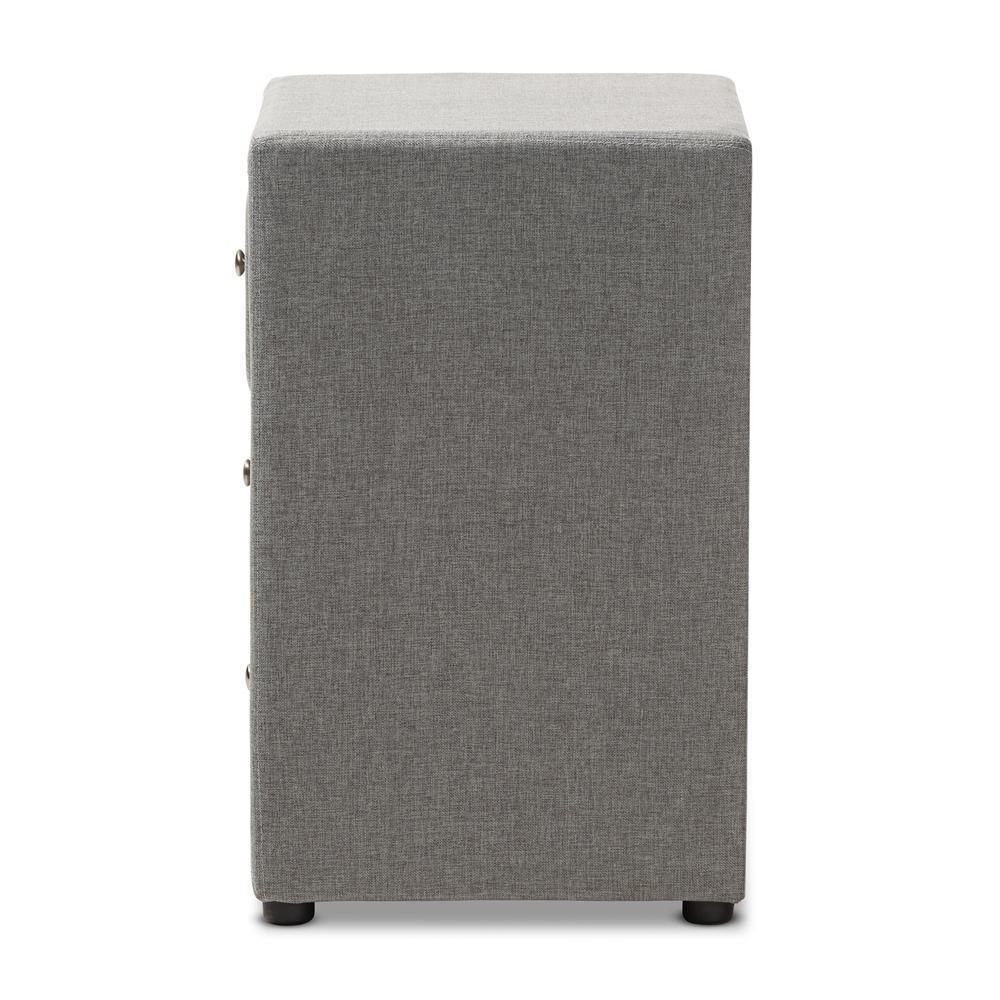 Tessa Modern and Contemporary Grey Fabric Upholstered 3-Drawer Nightstand FredCo