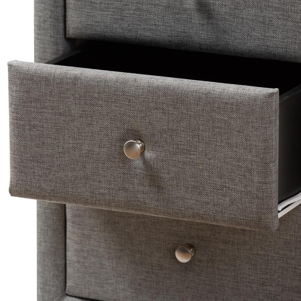 Tessa Modern and Contemporary Grey Fabric Upholstered 3-Drawer Nightstand FredCo