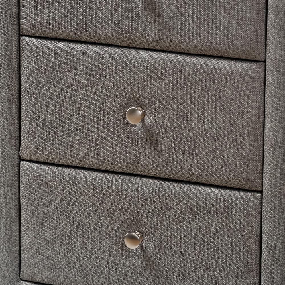 Tessa Modern and Contemporary Grey Fabric Upholstered 3-Drawer Nightstand FredCo