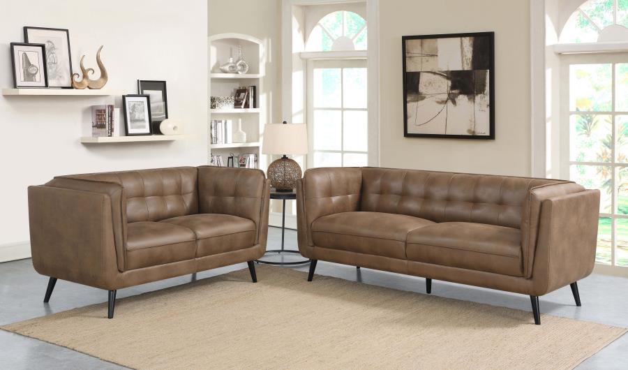 Thatcher 2-piece Upholstered Button Tufted Living Room Set Brown 509421-S2 Coaster FredCo