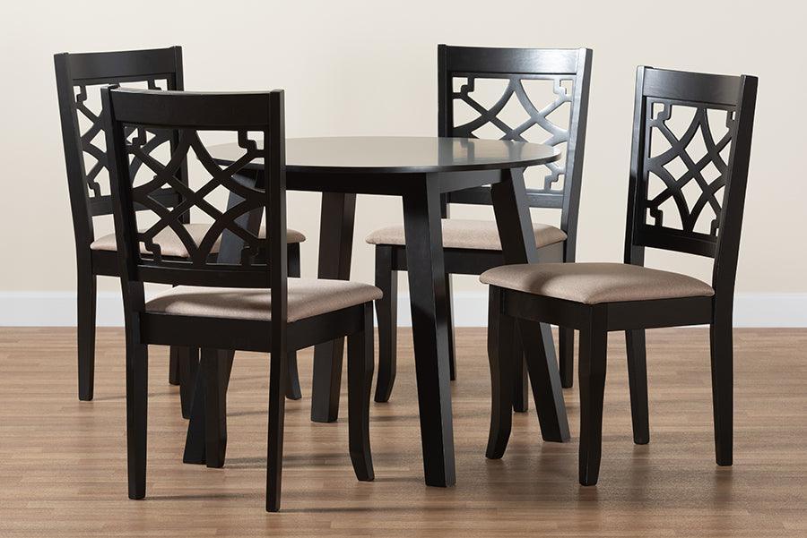 Thea Modern Beige Fabric and Dark Brown Finished Wood 5-Piece Dining Set FredCo