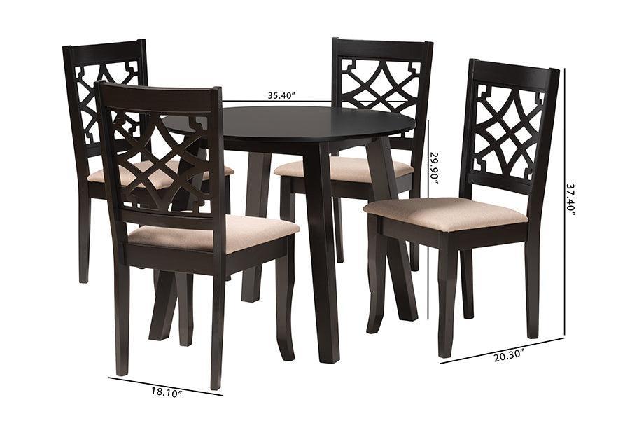 Thea Modern Beige Fabric and Dark Brown Finished Wood 5-Piece Dining Set FredCo