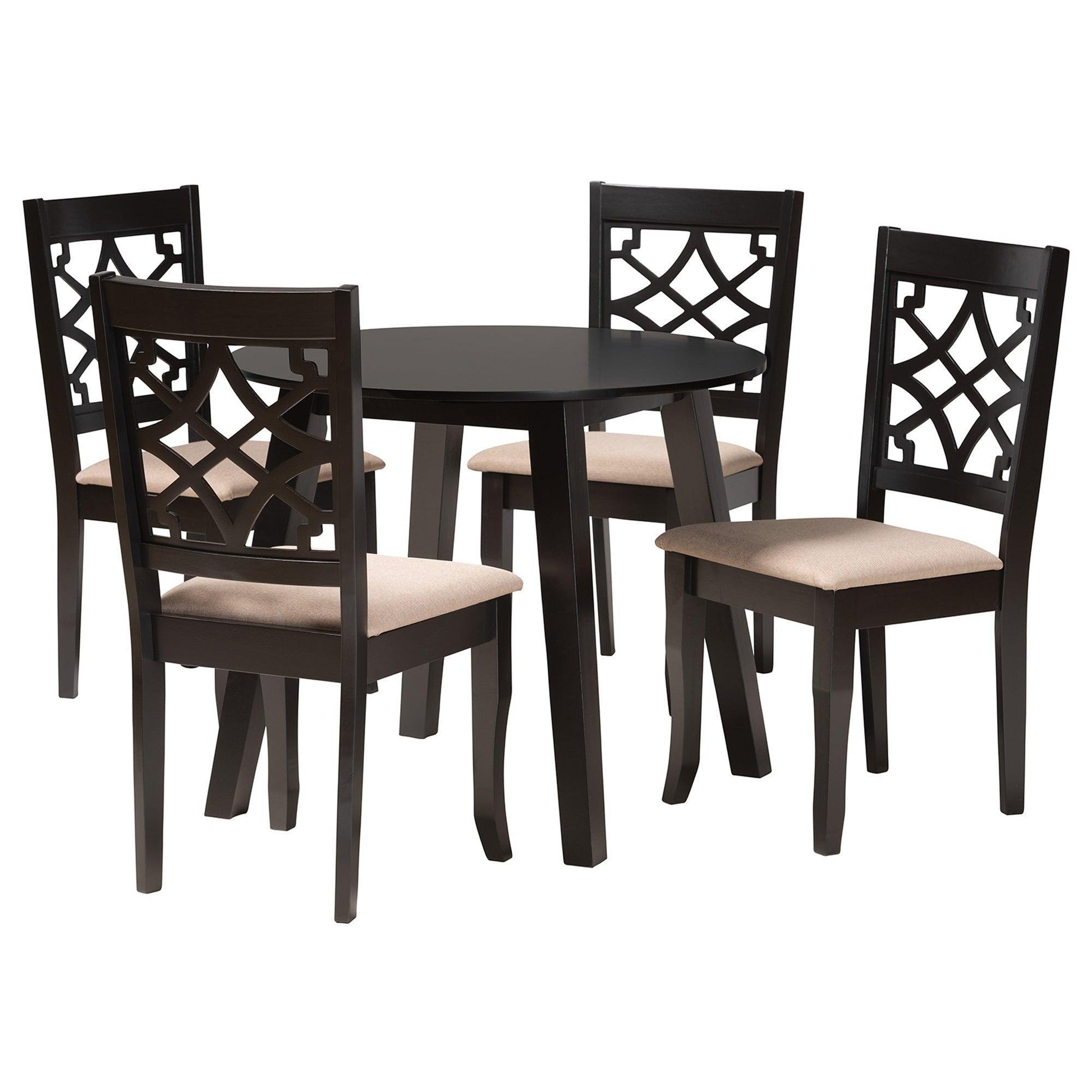 Thea Modern Beige Fabric and Dark Brown Finished Wood 5-Piece Dining Set FredCo