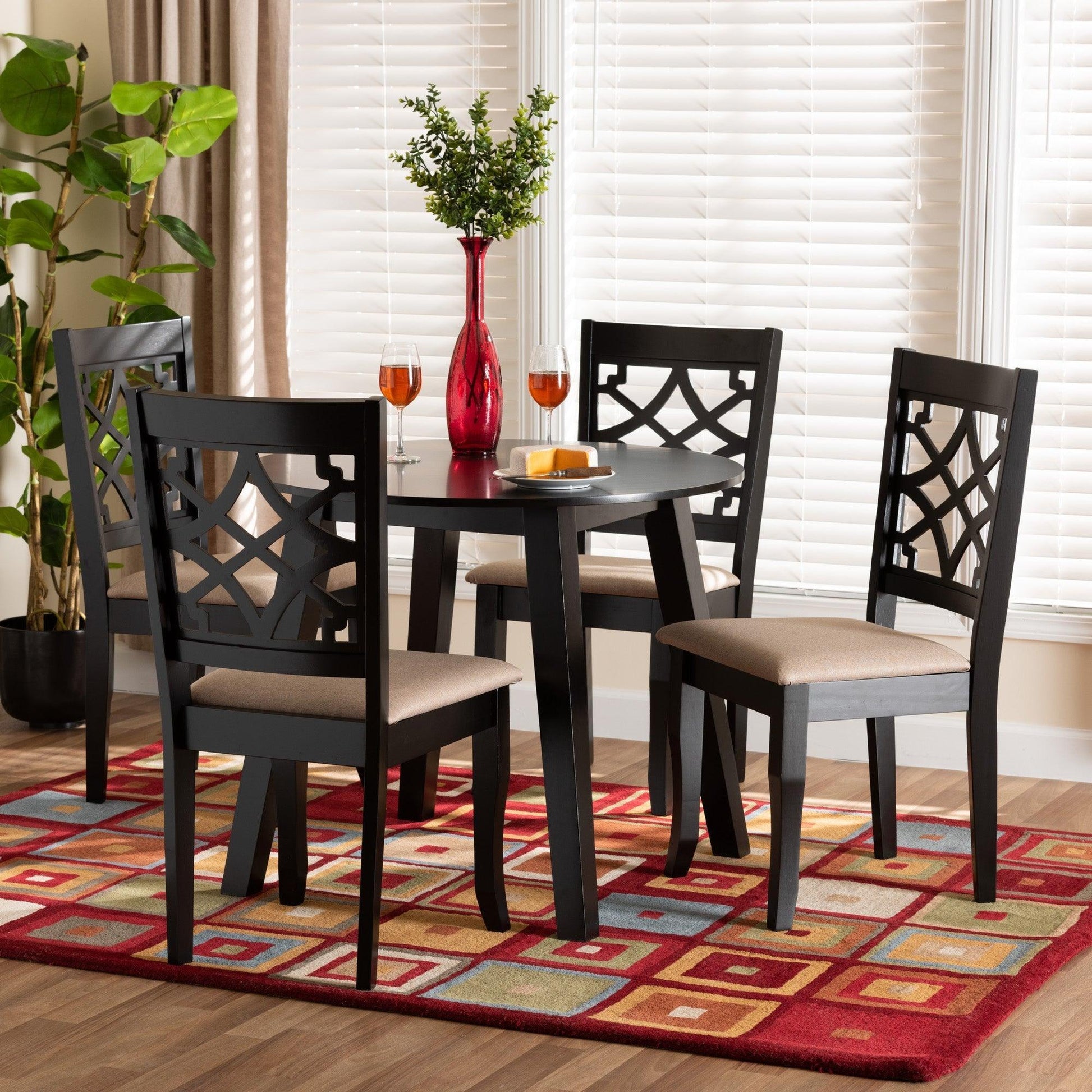 Thea Modern Beige Fabric and Dark Brown Finished Wood 5-Piece Dining Set FredCo