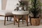 Theo Japandi Cream Boucle Fabric and Walnut Brown Finished Rubberwood Ottoman Footstool FredCo
