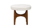 Theo Japandi Cream Boucle Fabric and Walnut Brown Finished Rubberwood Ottoman Footstool FredCo