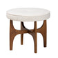 Theo Japandi Cream Boucle Fabric and Walnut Brown Finished Rubberwood Ottoman Footstool FredCo