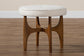 Theo Japandi Cream Boucle Fabric and Walnut Brown Finished Rubberwood Ottoman Footstool FredCo