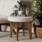 Theo Japandi Cream Boucle Fabric and Walnut Brown Finished Rubberwood Ottoman Footstool FredCo