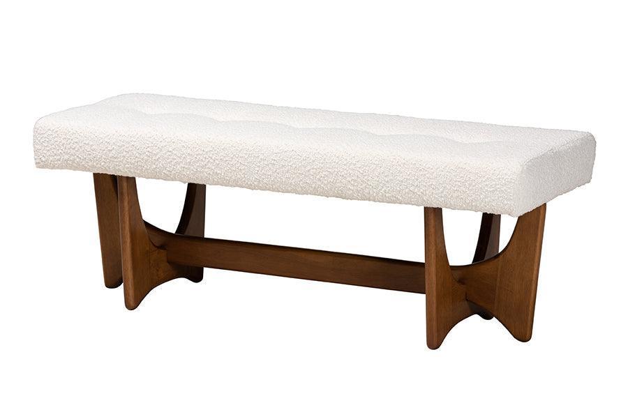 Theo Japandi Cream Boucle Fabric and Walnut Brown Finished Wood Bench FredCo