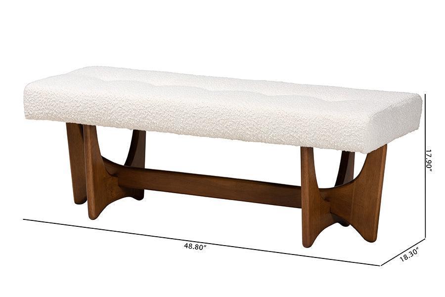 Theo Japandi Cream Boucle Fabric and Walnut Brown Finished Wood Bench FredCo