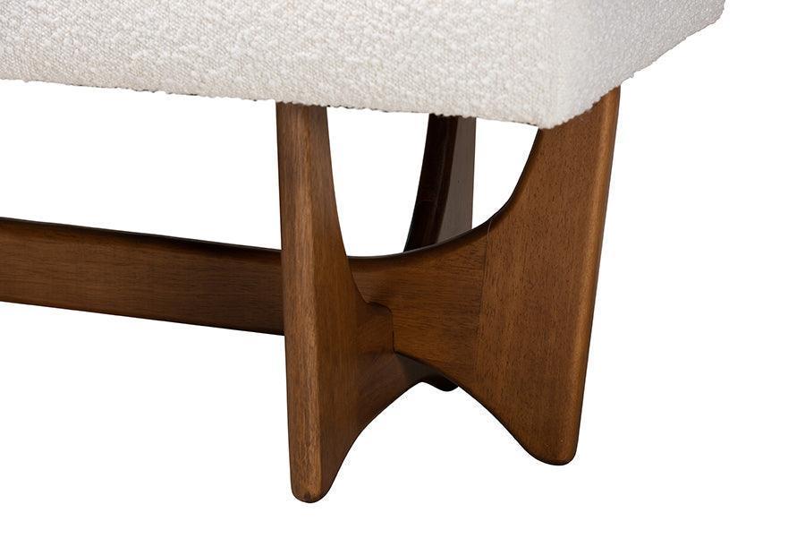 Theo Japandi Cream Boucle Fabric and Walnut Brown Finished Wood Bench FredCo