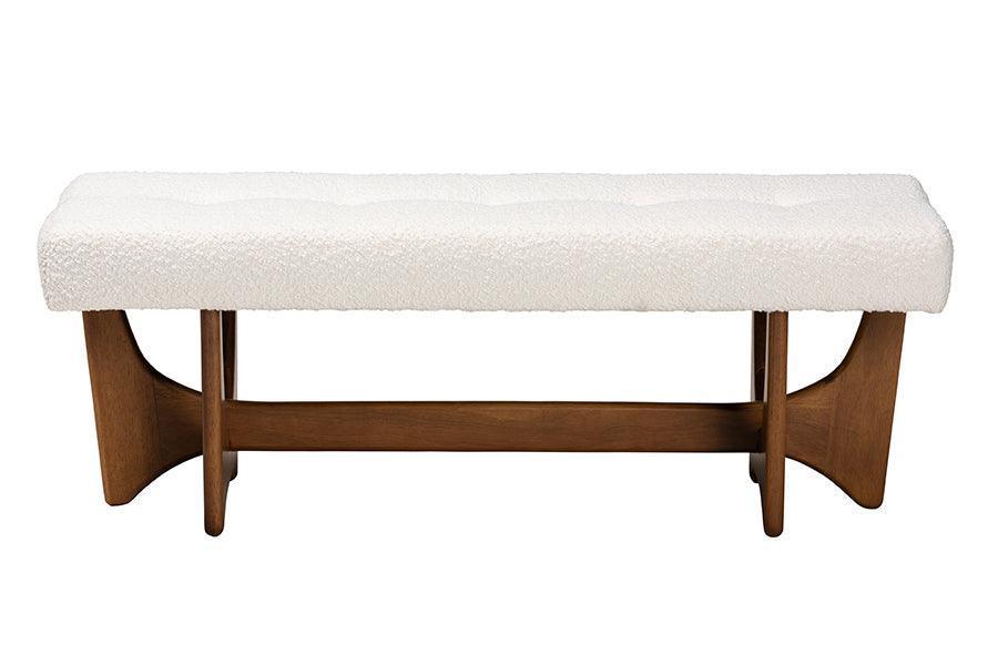Theo Japandi Cream Boucle Fabric and Walnut Brown Finished Wood Bench FredCo
