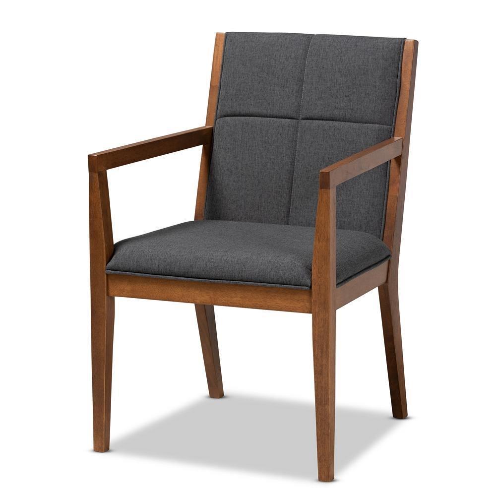 Theresa Mid-Century Modern Dark Grey Fabric Upholstered and Walnut Brown Finished Wood 5-Piece Dining Set FredCo