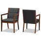 Theresa Mid-Century Modern Dark Grey Fabric Upholstered and Walnut Brown Finished Wood Living Room Accent Chair (Set of 2) FredCo