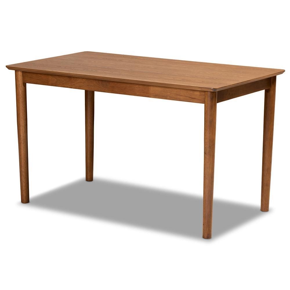 Theresa Mid-Century Modern Greyish Beige Fabric Upholstered and Walnut Brown Finished Wood 5-Piece Dining Set FredCo