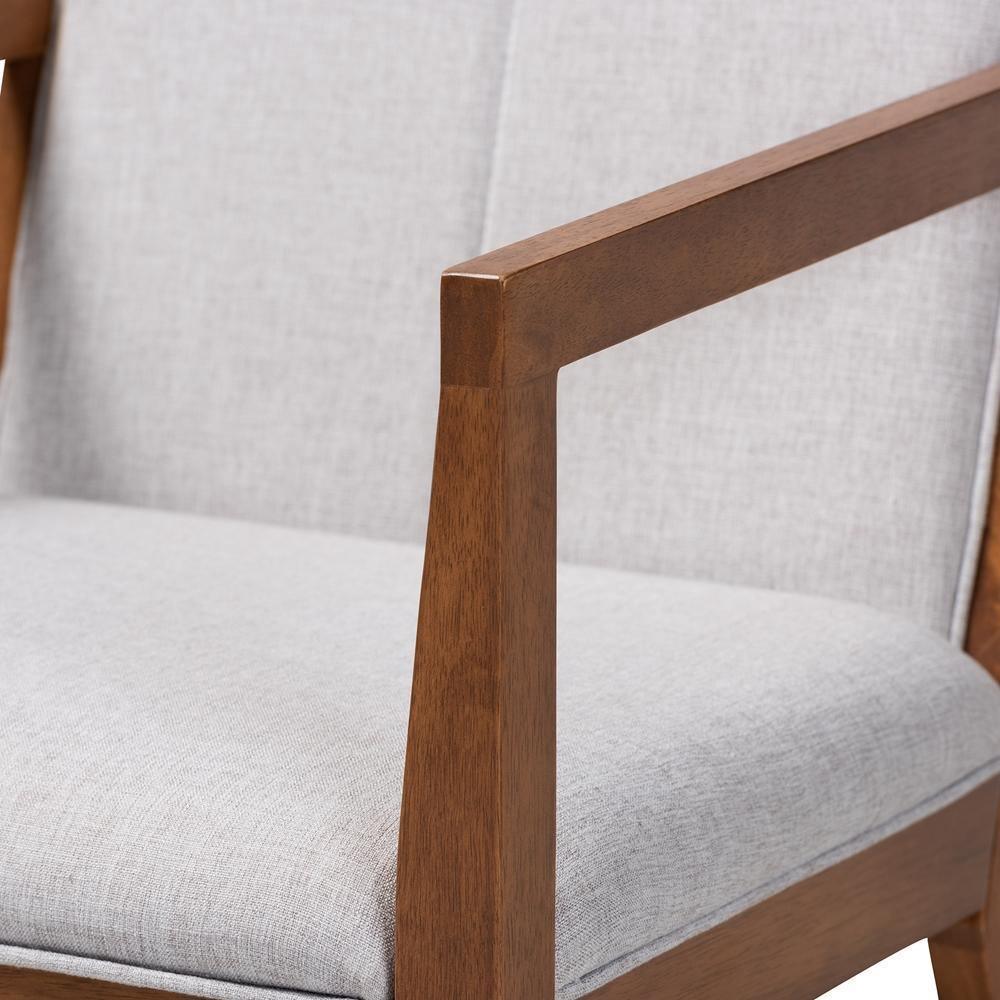 Theresa Mid-Century Modern Greyish Beige Fabric Upholstered and Walnut Brown Finished Wood 5-Piece Dining Set FredCo
