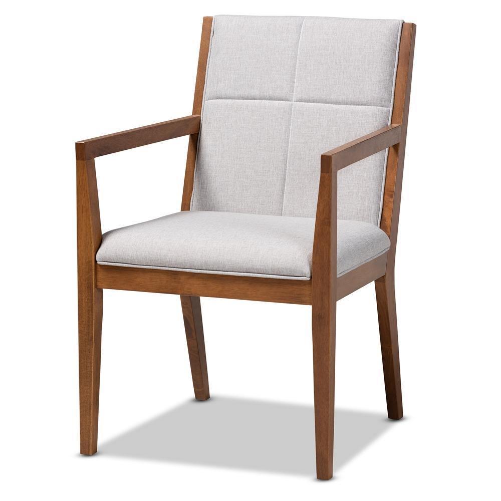 Theresa Mid-Century Modern Greyish Beige Fabric Upholstered and Walnut Brown Finished Wood 5-Piece Dining Set FredCo