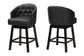 Theron Mid-Century Transitional Black Faux Leather and Espresso Brown Finished Wood 2-Piece Swivel Counter Stool Set FredCo