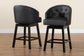 Theron Mid-Century Transitional Black Faux Leather and Espresso Brown Finished Wood 2-Piece Swivel Counter Stool Set FredCo