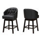 Theron Mid-Century Transitional Black Faux Leather and Espresso Brown Finished Wood 2-Piece Swivel Counter Stool Set FredCo