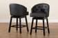 Theron Mid-Century Transitional Black Faux Leather and Espresso Brown Finished Wood 2-Piece Swivel Counter Stool Set FredCo