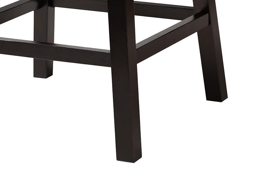 Theron Mid-Century Transitional Black Faux Leather and Espresso Brown Finished Wood 2-Piece Swivel Counter Stool Set FredCo