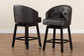 Theron Mid-Century Transitional Dark Brown Faux Leather and Espresso Brown Finished Wood 2-Piece Swivel Counter Stool Set FredCo