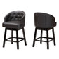 Theron Mid-Century Transitional Dark Brown Faux Leather and Espresso Brown Finished Wood 2-Piece Swivel Counter Stool Set FredCo