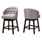 Theron Mid-Century Transitional Grey Fabric and Espresso Brown Finished Wood 2-Piece Swivel Counter Stool Set FredCo