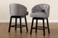 Theron Mid-Century Transitional Grey Fabric and Espresso Brown Finished Wood 2-Piece Swivel Counter Stool Set FredCo
