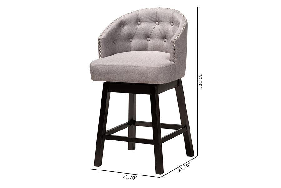 Theron Mid-Century Transitional Grey Fabric and Espresso Brown Finished Wood 2-Piece Swivel Counter Stool Set FredCo