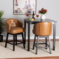 Theron Mid-Century Transitional Tan Faux Leather and Espresso Brown Finished Wood 2-Piece Swivel Counter Stool Set FredCo