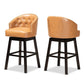 Theron Modern and Contemporary Transitional Tan Faux Leather Upholstered and Dark Brown Finished Wood 2-Piece Swivel Bar Stool Set FredCo