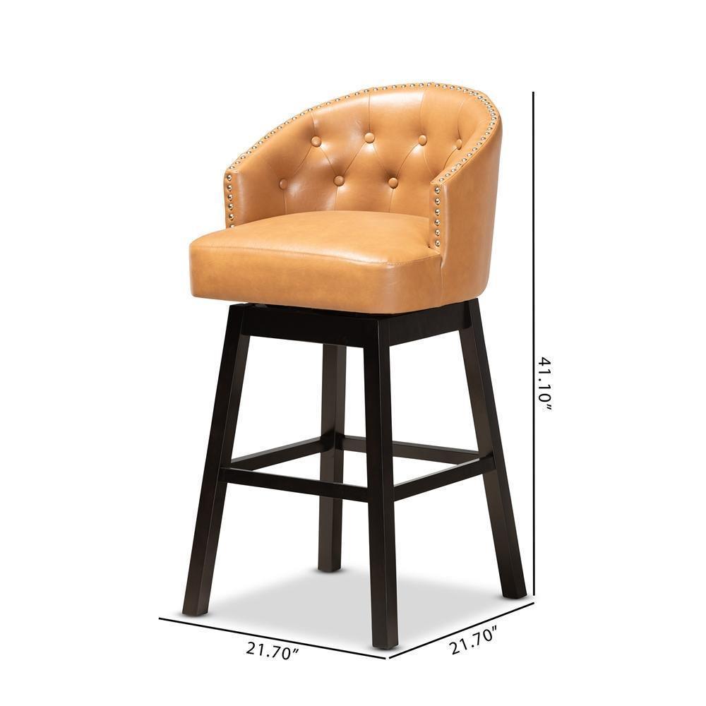 Theron Modern and Contemporary Transitional Tan Faux Leather Upholstered and Dark Brown Finished Wood 2-Piece Swivel Bar Stool Set FredCo