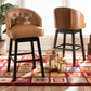 Theron Modern and Contemporary Transitional Tan Faux Leather Upholstered and Dark Brown Finished Wood 2-Piece Swivel Bar Stool Set FredCo