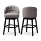 Theron Transitional Gray Fabric Upholstered Wood Swivel Bar Stool Set of 2 FredCo