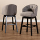 Theron Transitional Gray Fabric Upholstered Wood Swivel Bar Stool Set of 2 FredCo