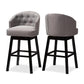 Theron Transitional Gray Fabric Upholstered Wood Swivel Bar Stool Set of 2 FredCo