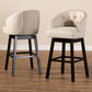 Theron Transitional Light Beige Fabric Upholstered Wood Swivel Bar Stool Set of 2 FredCo