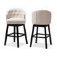 Theron Transitional Light Beige Fabric Upholstered Wood Swivel Bar Stool Set of 2 FredCo