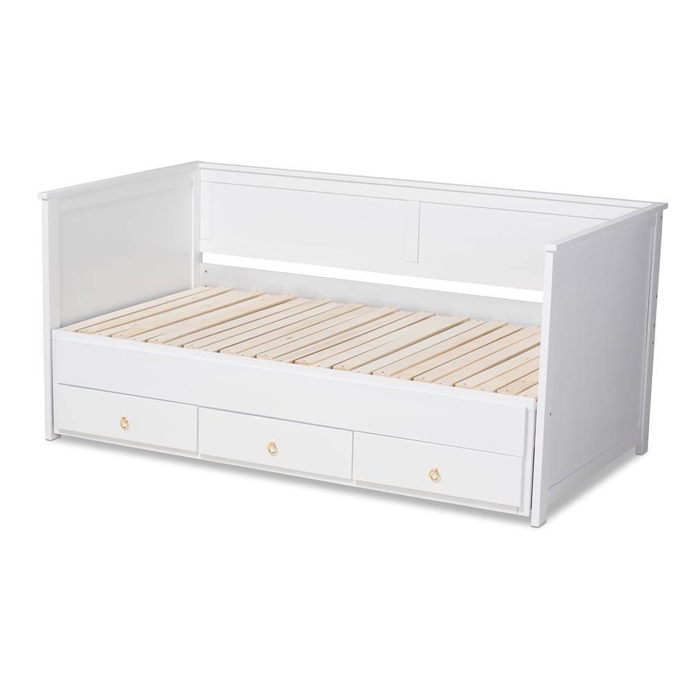 Thomas Classic and Traditional White Finished Wood Expandable Twin Size to King Size Daybed with Storage Drawers FredCo