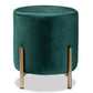 Thurman Contemporary Glam and Luxe Green Velvet Fabric Upholstered and Gold Finished Metal Ottoman FredCo