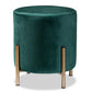 Thurman Contemporary Glam and Luxe Green Velvet Fabric Upholstered and Gold Finished Metal Ottoman FredCo