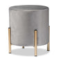 Thurman Contemporary Glam and Luxe Grey Velvet Fabric Upholstered and Gold Finished Metal Ottoman FredCo