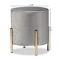 Thurman Contemporary Glam and Luxe Grey Velvet Fabric Upholstered and Gold Finished Metal Ottoman FredCo